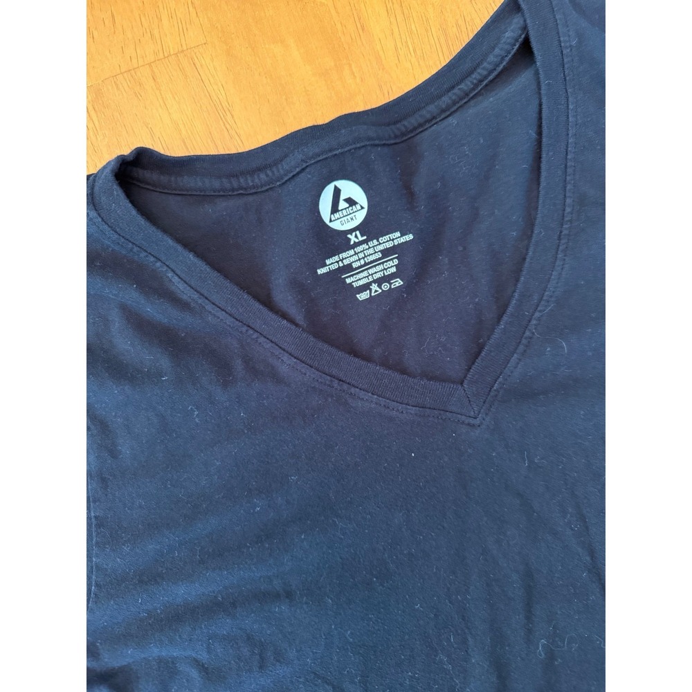American Giant Womens V-Neck T-Shirt Black Cotton Short Sleeve XL W2-2N-3-BL-XL